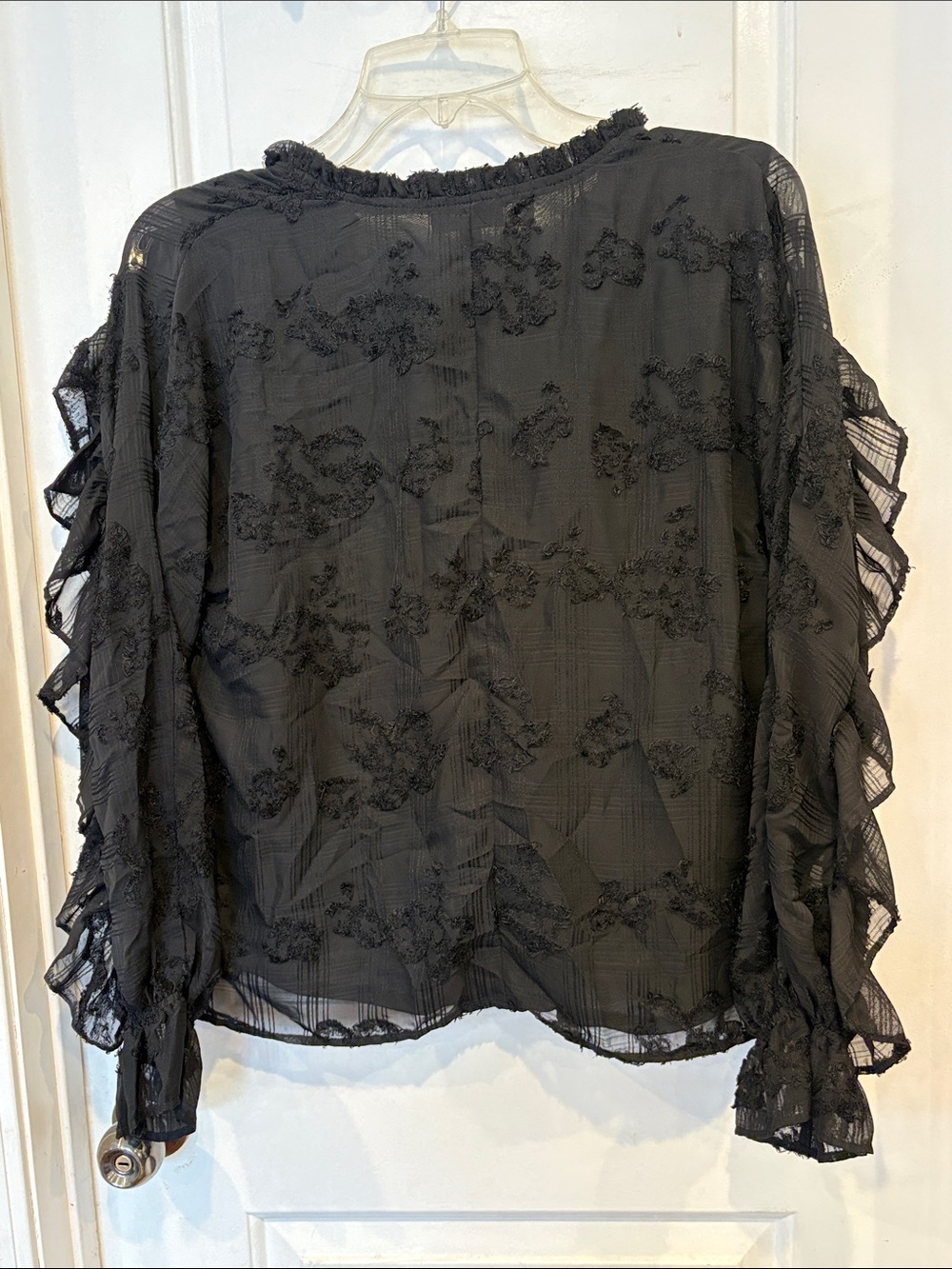 Calligraphie Black Sheer Ruffle-Trim Button-Front Blouse - Picture 3 of 4
